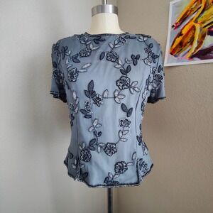 Vintage SCALA Beaded Floral Silk Blouse Top Evening Formal Party Tailored NEW M